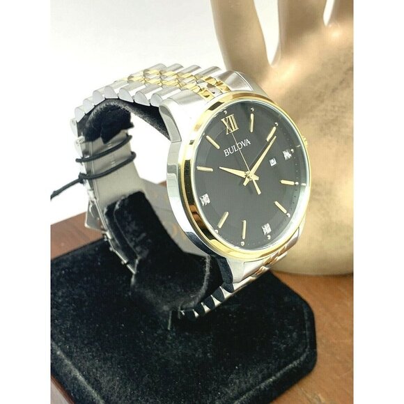 Bulova Men's Watch 98D163 Black Dial Diamond Quartz Two Tone Stainless Steel - Picture 2 of 13